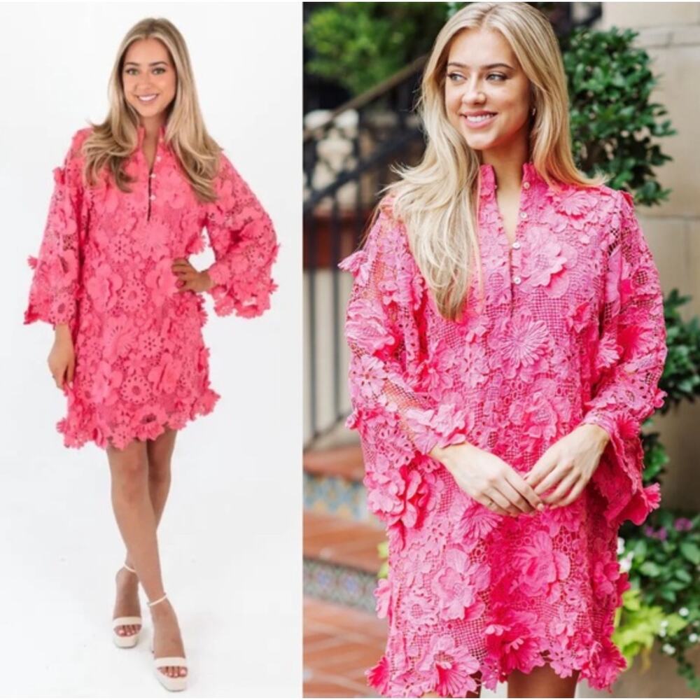 B48 J. Marie Seraphina Floral 3D‎ Lace Dress Pink XS Shift Garden Party Vacay